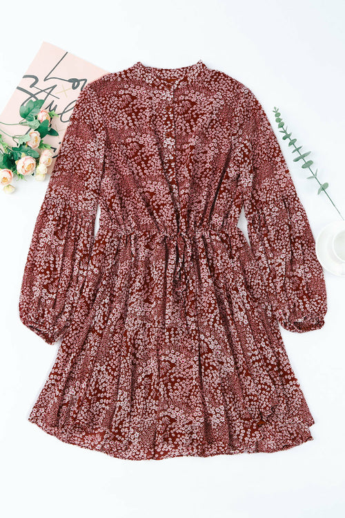 Floral Buttoned Puff Sleeve Tiered Dress