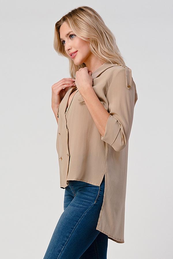 Silk Hi-Low Silk Trench Shirt Top