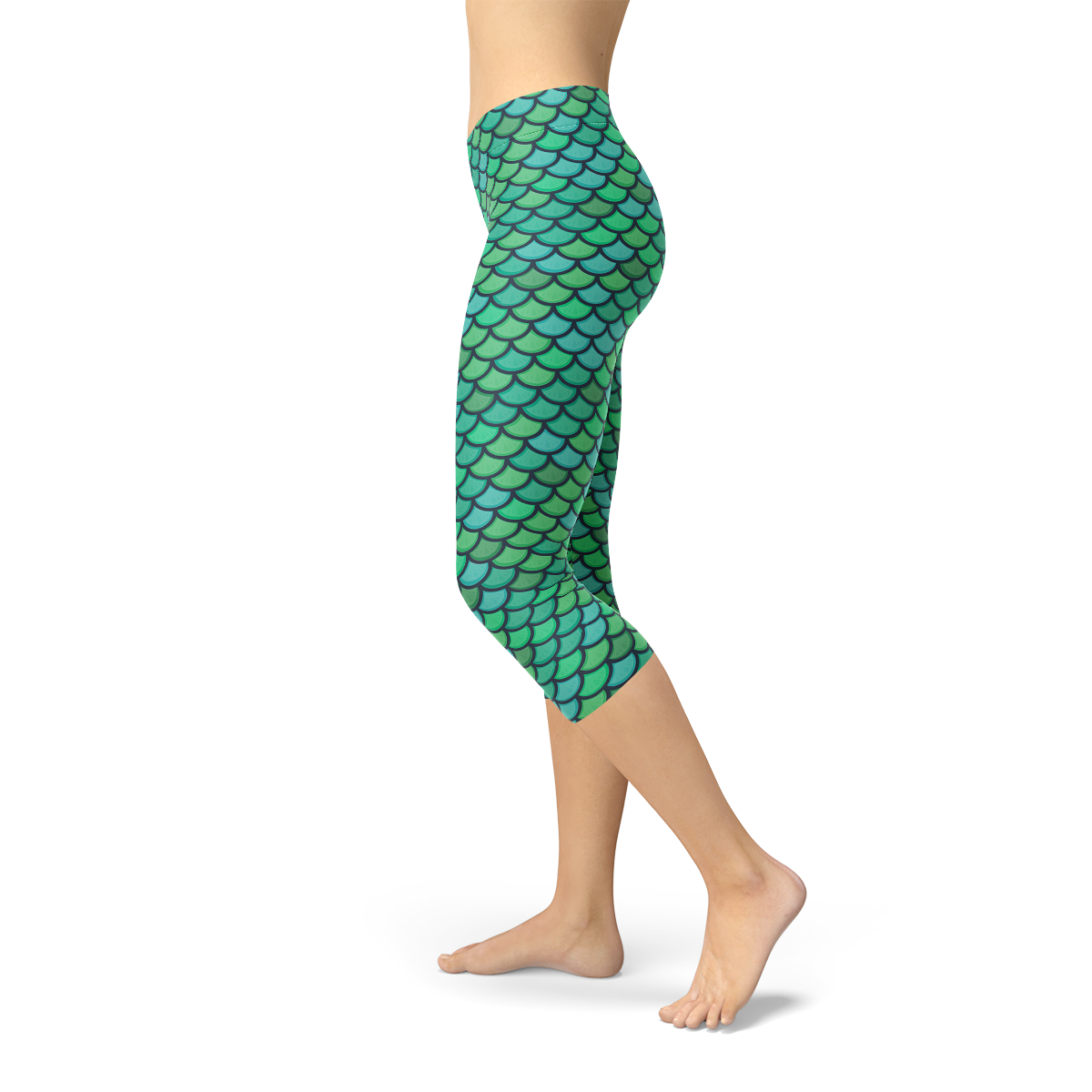 Womens Green Mermaid Capri Leggings