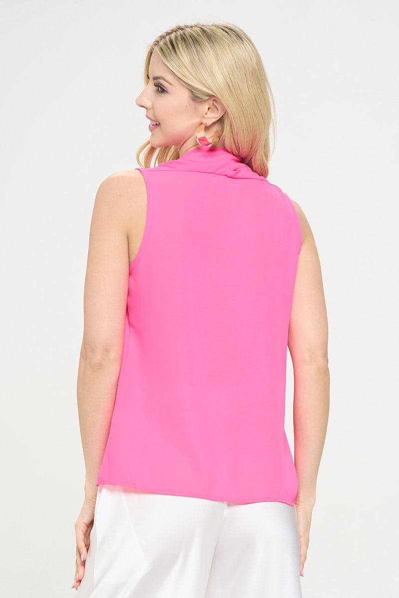 Solid V neck Top with Drape Neckline