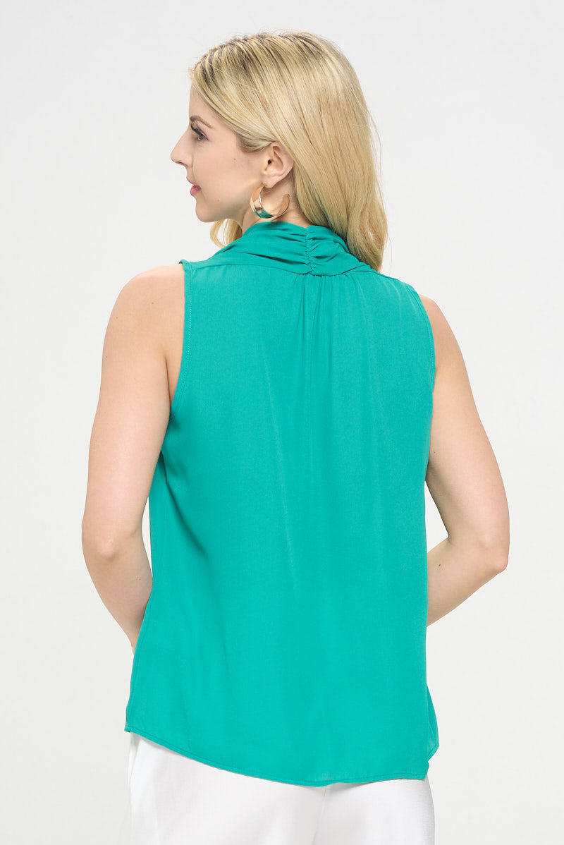 Solid V neck Top with Drape Neckline