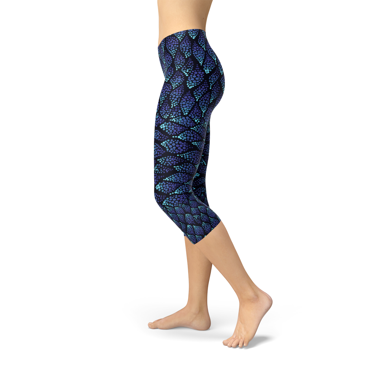 Womens Blue Mermaid Capri Leggings