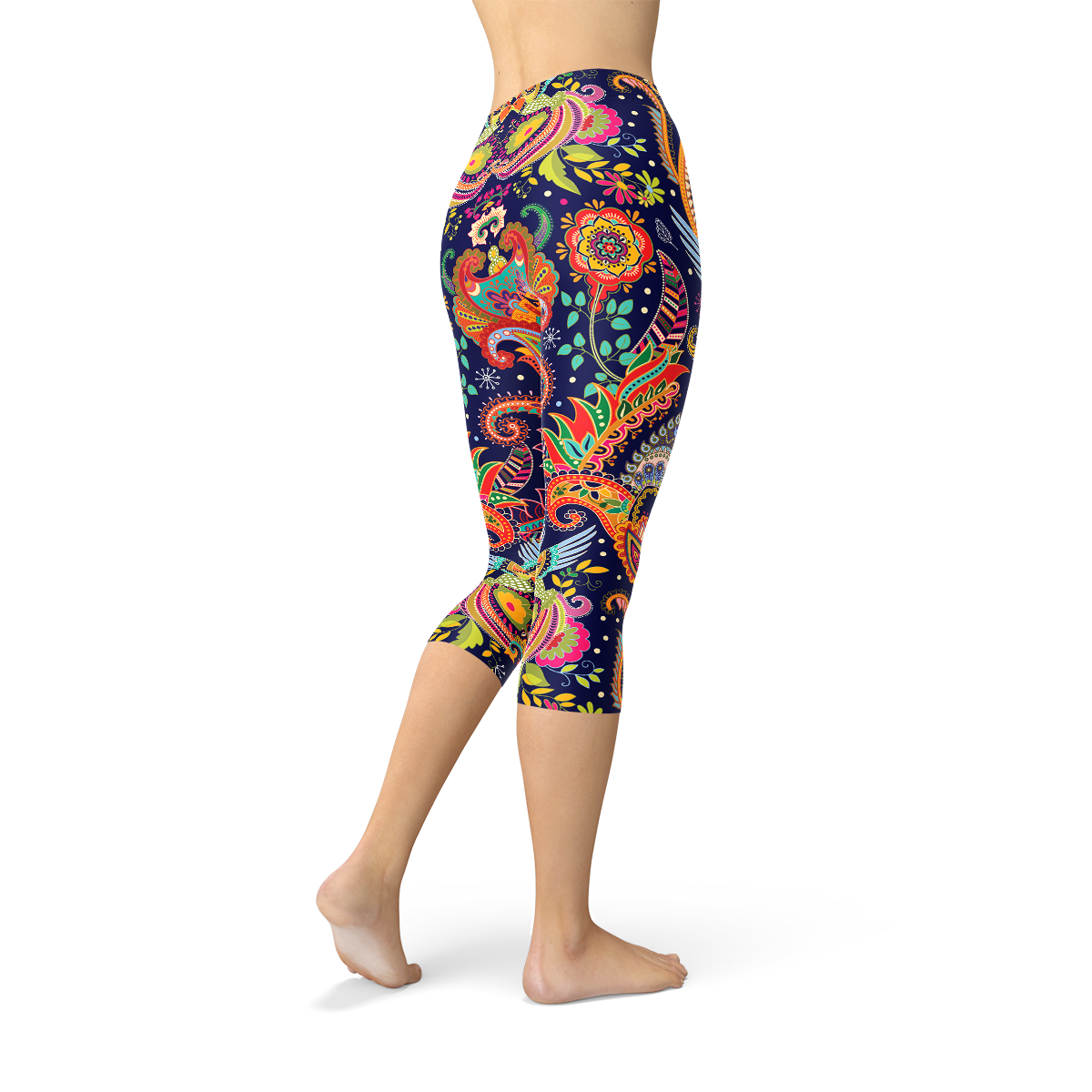 Womens Ornamental Blue Paisley Capri Leggings