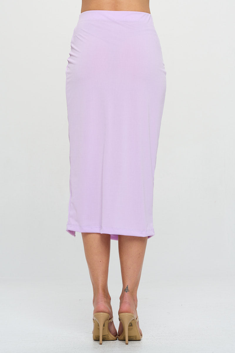 Solid Midi Skirt with Front Knot and Slit