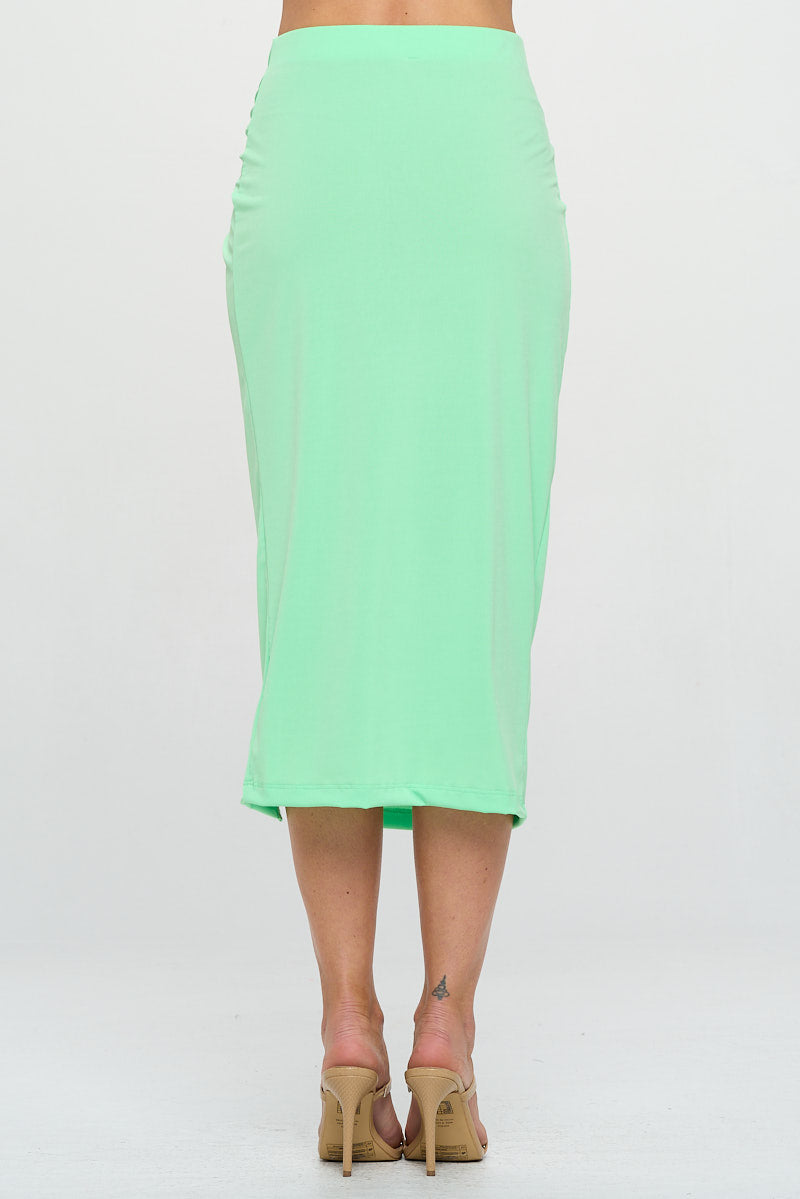 Solid Midi Skirt with Front Knot and Slit