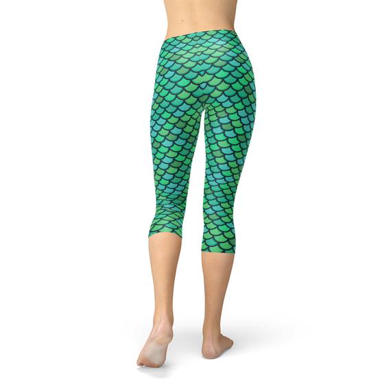 Womens Green Mermaid Capri Leggings