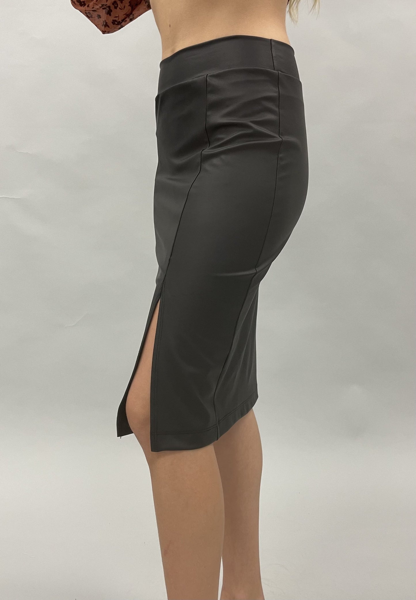 Faux Leather Skirt with Slit