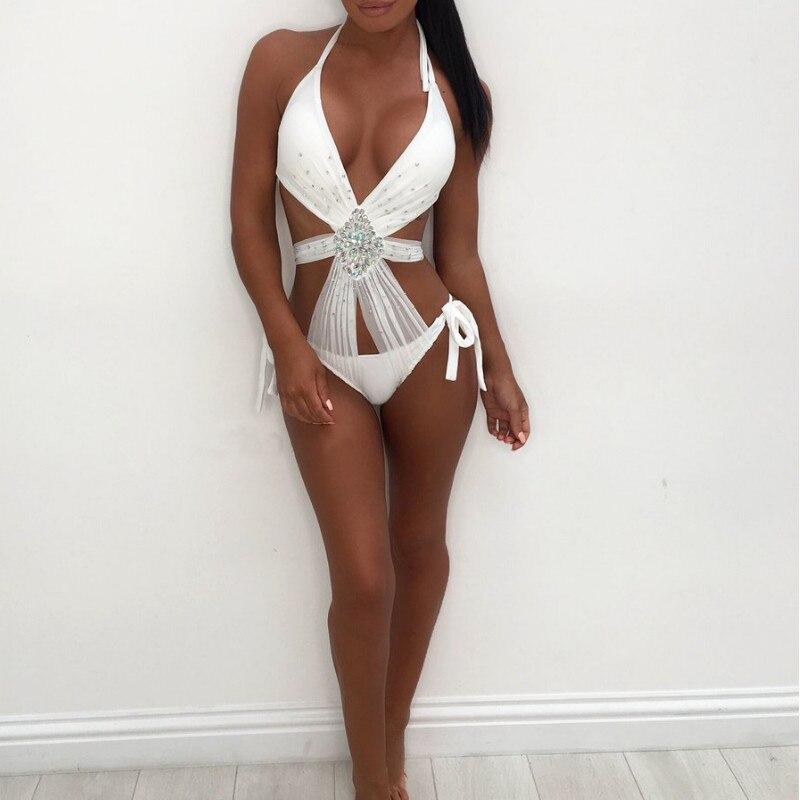 Women Sequin Rhinestone One Piece Summer Sexy Crystal Diamond Push-up